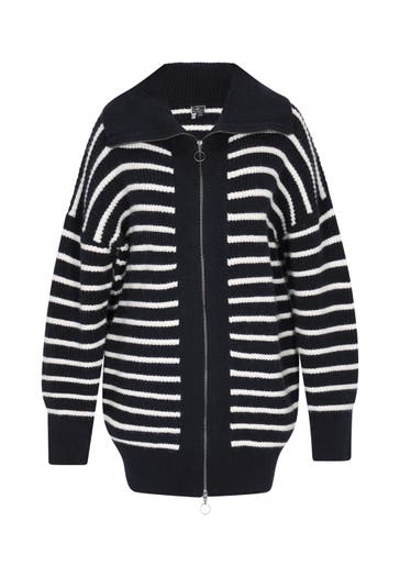 DREIMASTER Strickjacke Marine Wollweiss