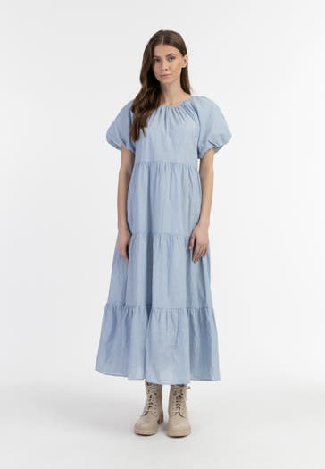 DREIMASTER Maxikleid Hellblaue Dünne Streifen