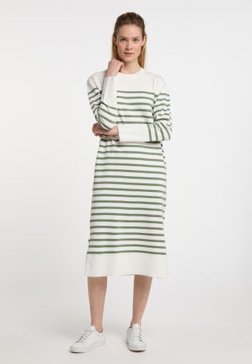 DREIMASTER Maxikleid Wollweiss Oliv