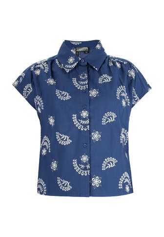 DREIMASTER Casual-Bluse Marine Wollweiss