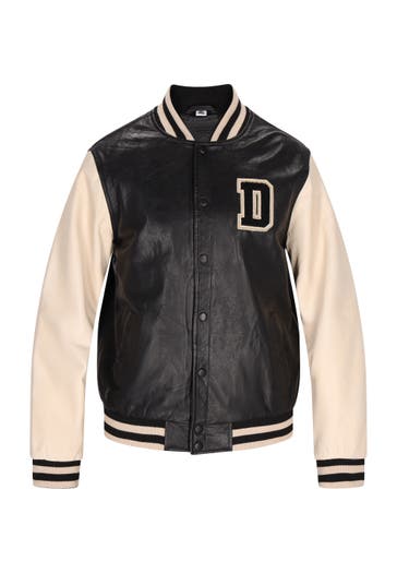 DREIMASTER Lederjacke Schwarz Wollweiss