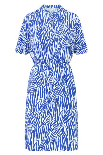 RÖSCH Strandkleid Kurzarm im modernen Zebradruck Blau-Weiß Viskose/Elasthan -