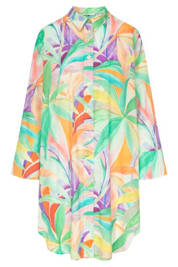 FÉRAUD Tunika im farbenfrohen Palmen-Druck aus Webware Knopfleiste 100% Baumwolle -