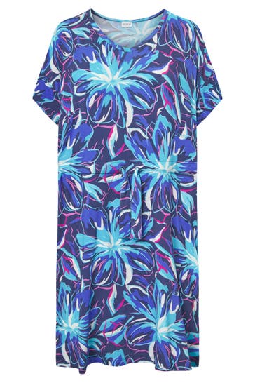 RÖSCH Strandkleid Kurzarm im Blumendruck Neonfarben zum Binden Baumwolle/Elasthan -