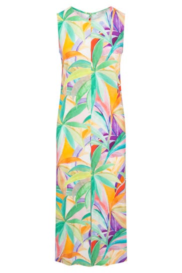 FÉRAUD Strandkleid im farbenfrohen Palmen-Druck Maxi-Länge Viskose/Elasthan -