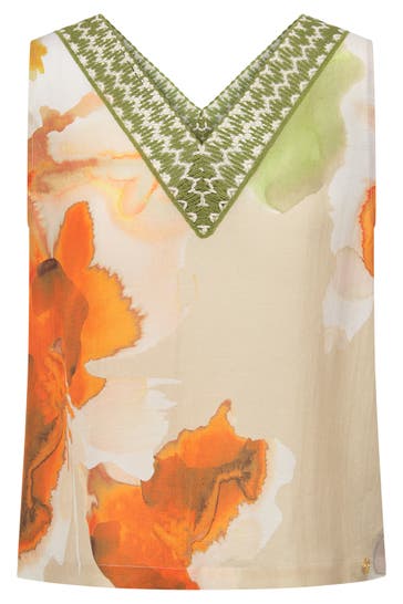 FÉRAUD Top im Blumen-Druck Wasserfarben Webware Viskose/Leinen -