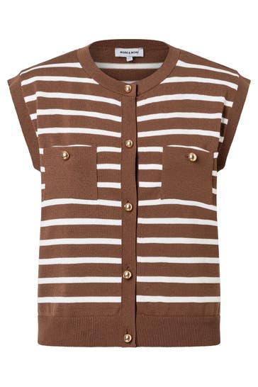 MORE & MORE Weste knit stripes sweet toffee offwhite