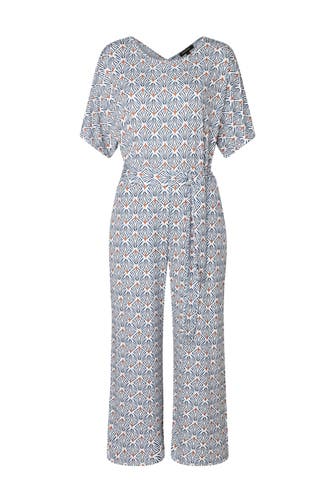 MORE & MORE Jumpsuit small ethnic print blue and clay brown Loose Fit