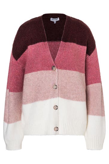 MORE & MORE Strickjacke knitted melange stripes berry rose