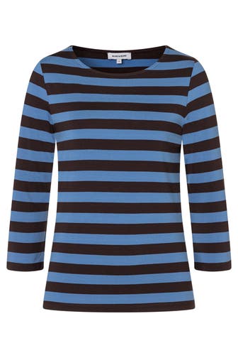 MORE & MORE T-Shirt espresso brown winterblue regular stripes jersey