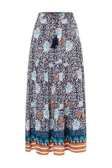 MORE & MORE Maxirock ornamental palmtree print with bordure