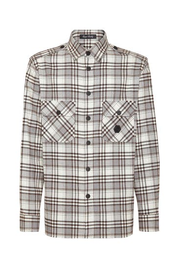 PHILIPP PLEIN Karohemd SKULL&BONES 06 | beige Regular Fit