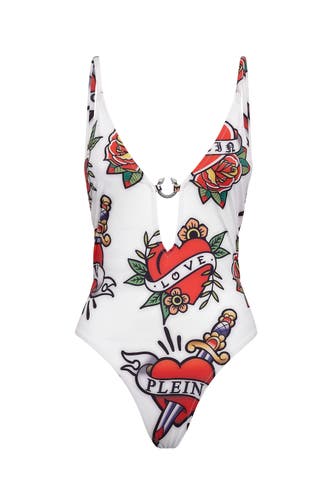 PHILIPP PLEIN Badeanzug LOVE 0121 | white/multicolored