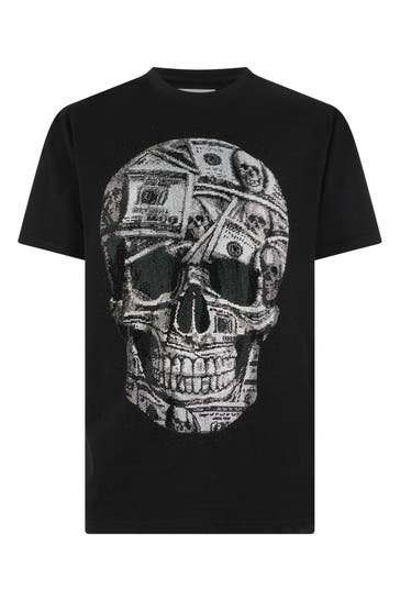 PHILIPP PLEIN Jersey Round Neck T-Shirt SS Skull Dollar Stones
