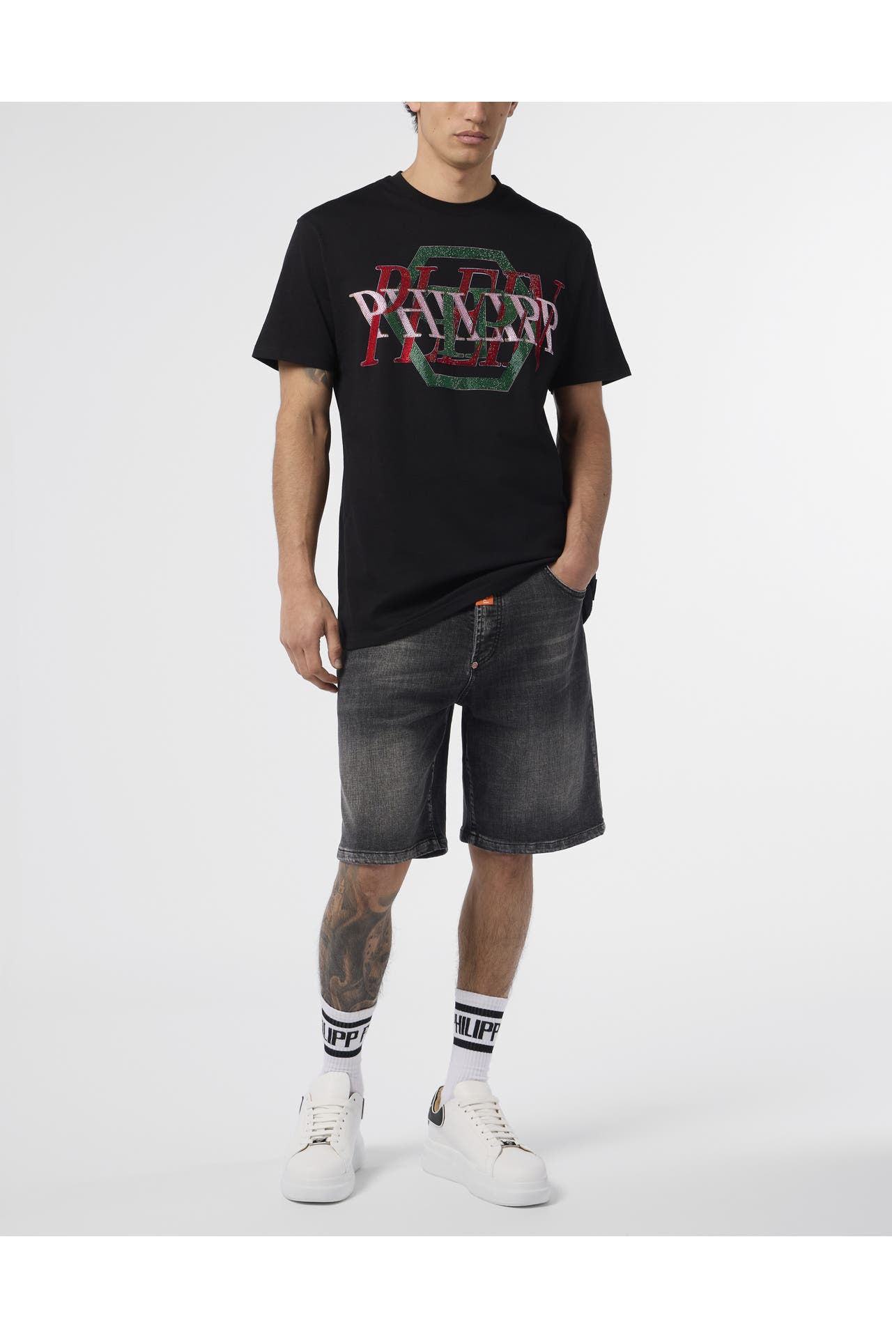 PHILIPP PLEIN Round Neck T-Shirt Logo Hexagon Stones, Bild 1