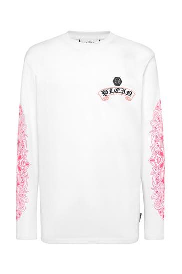 PHILIPP PLEIN Langarm-Rundhals-T-Shirt CHROME