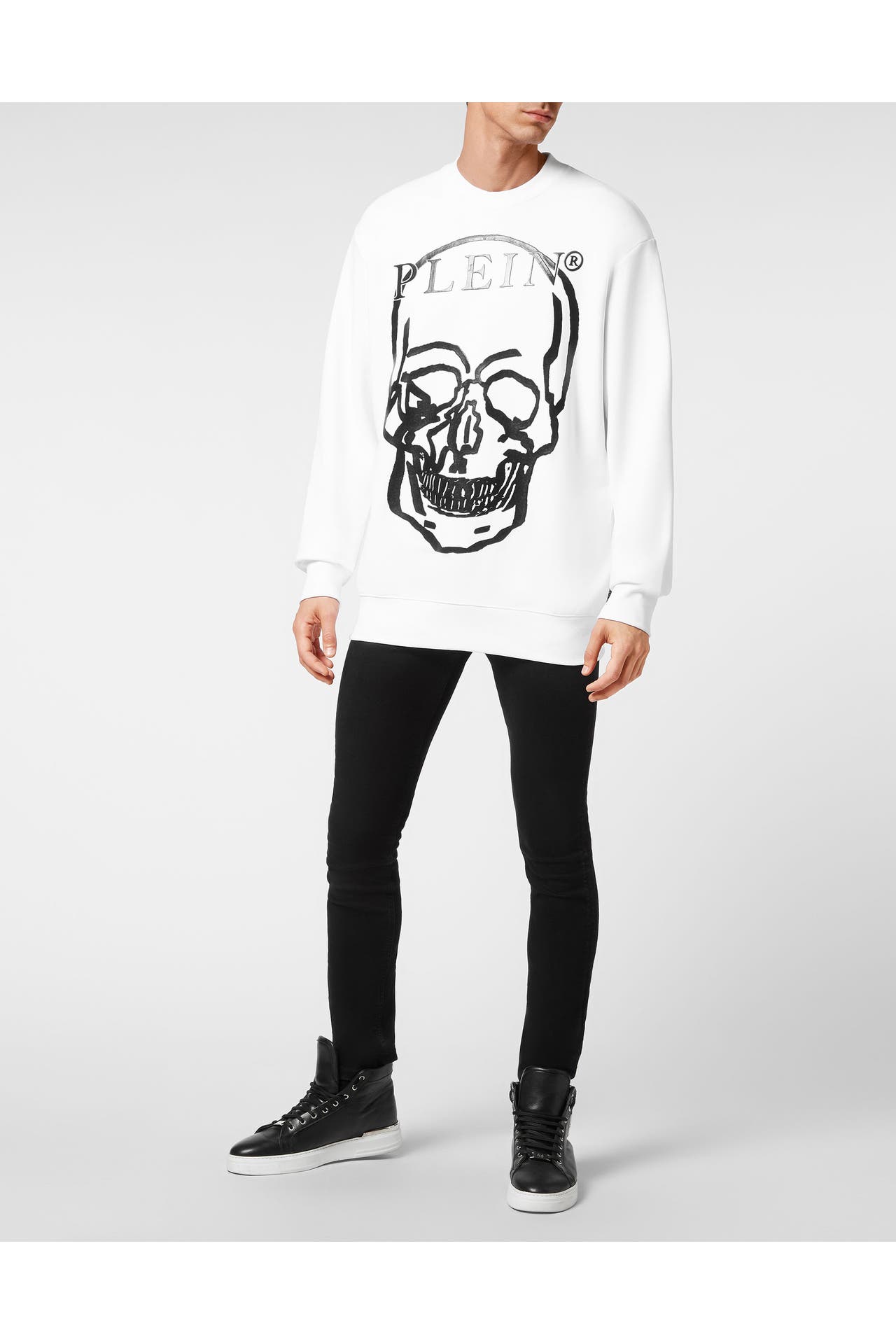 PHILIPP PLEIN Sweatshirt SKULL AND PLEIN 0102 | white/black, Bild 1