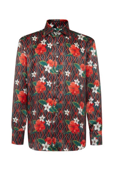 BILLIONAIRE Business-Hemd FLOWERS 02 | black Slim Fit