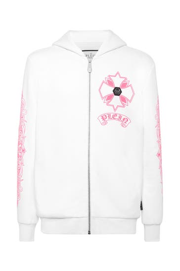 PHILIPP PLEIN Sweatjacke CHROME 0187 | White/fuxiafluo