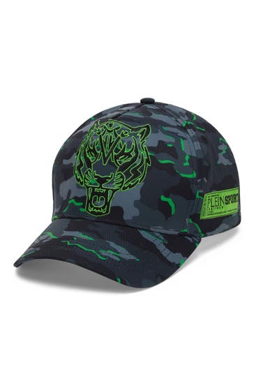 PLEIN SPORT Mütze CAMOUFLAGE 0227 | black+greenfluo