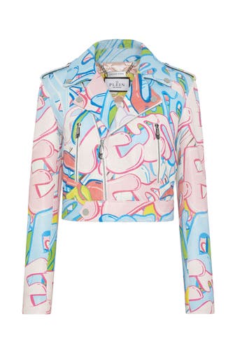 PHILIPP PLEIN Lederjacke BOMBING GRAFFITI 21 | multicolor