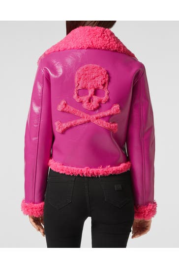 PHILIPP PLEIN Lederjacke SKULL&BONES 33 | Fuxia