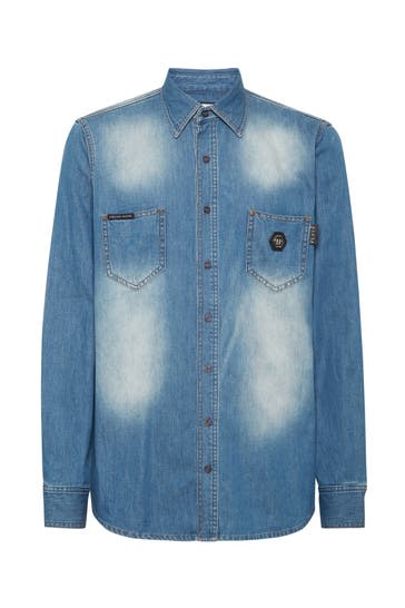 PHILIPP PLEIN Jeanshemd SKULL&BONES 07RZ | AZURECLOUD Regular Fit