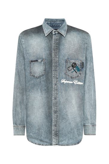 PHILIPP PLEIN Jeanshemd RACING 10ND | SANDSTONEGREY Regular Fit