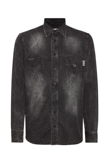 PHILIPP PLEIN Jeanshemd SKULL&BONES 10GN | GreyMoon Regular Fit
