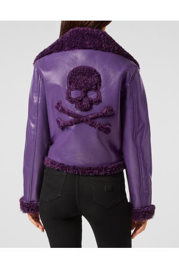 PHILIPP PLEIN Lederjacke SKULL&BONES 73 | Purple