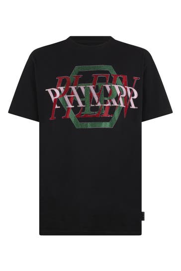 PHILIPP PLEIN Round Neck T-Shirt Logo Hexagon Stones