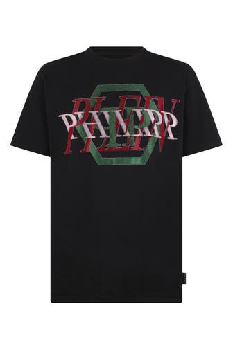 PHILIPP PLEIN Round Neck T-Shirt Logo Hexagon Stones