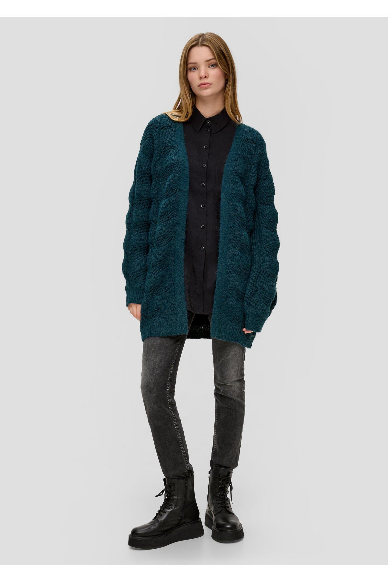 QS BY S.OLIVER Strickjacke 6985_dunkles türkis, Bild 1