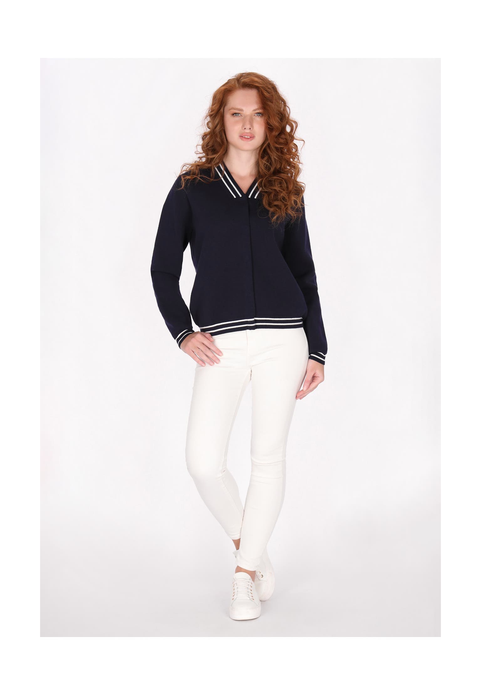 DREIMASTER Strickjacke Marine Weiss Streifen, Bild 1