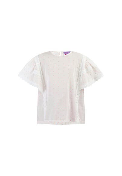 MYMO Bluse Weiss Pinkorange Punkte