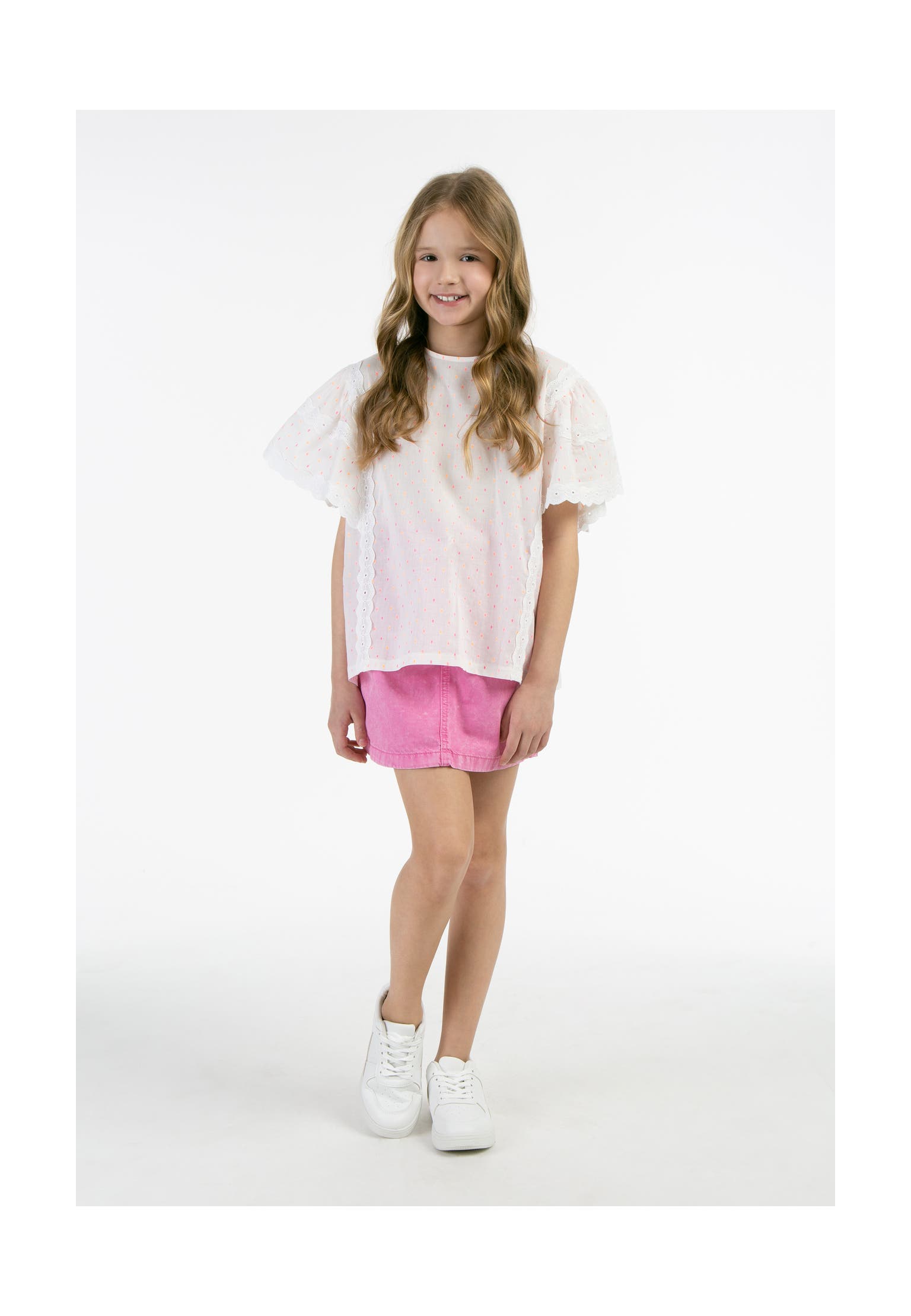 MYMO Bluse Weiss Pinkorange Punkte, Bild 1