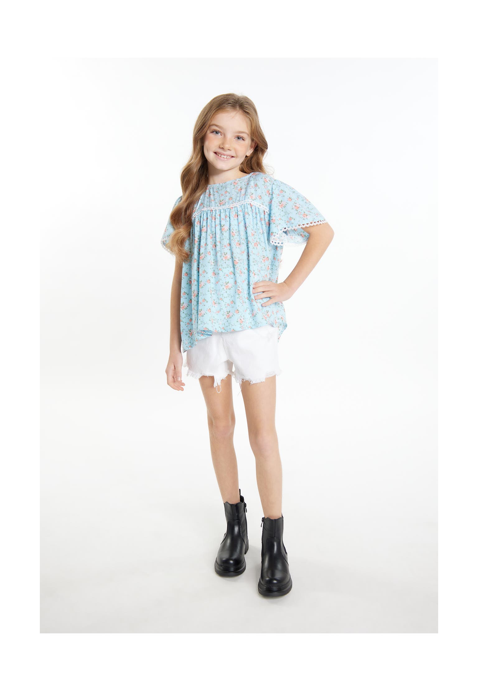 DREIMASTER Bluse Hellblau Blume, Bild 1