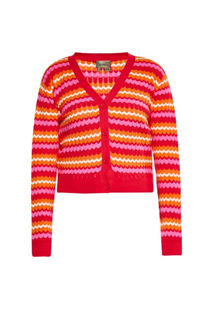 MYMO Strickjacke Rot Mehrfarbig