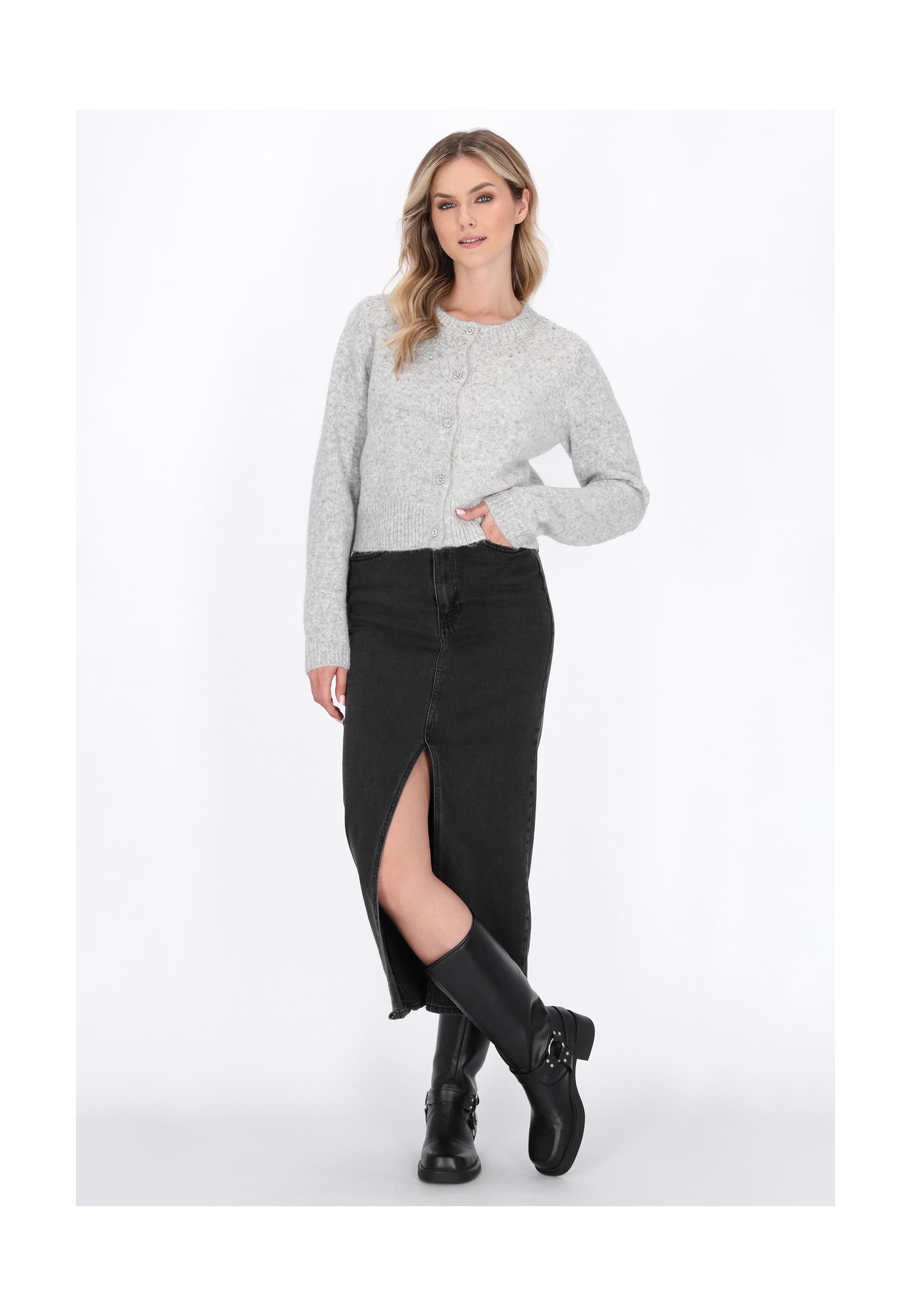 DREIMASTER Strickjacke light grey melange, Bild 1