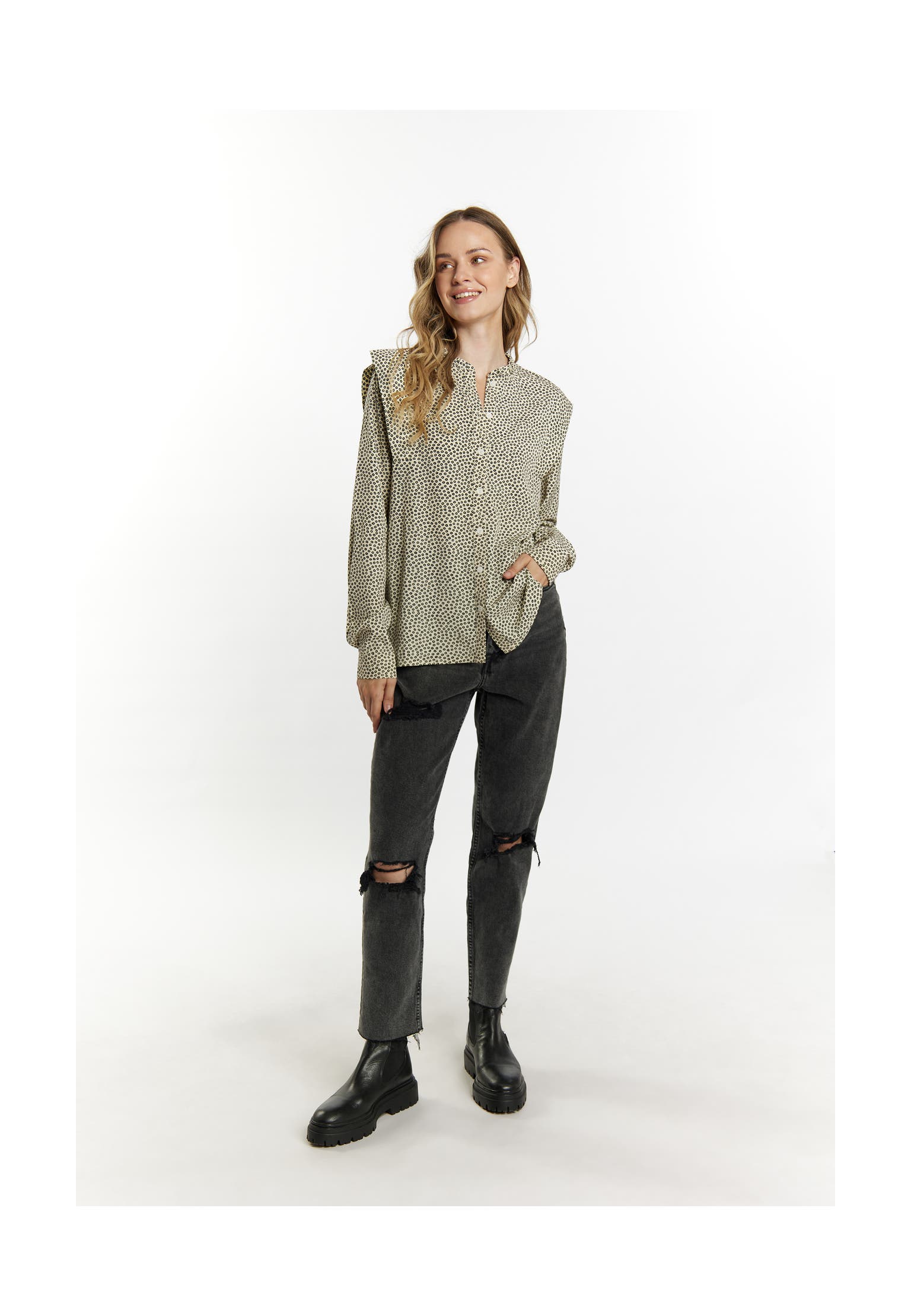 DREIMASTER Casual-Bluse Beige Schwarz, Bild 1