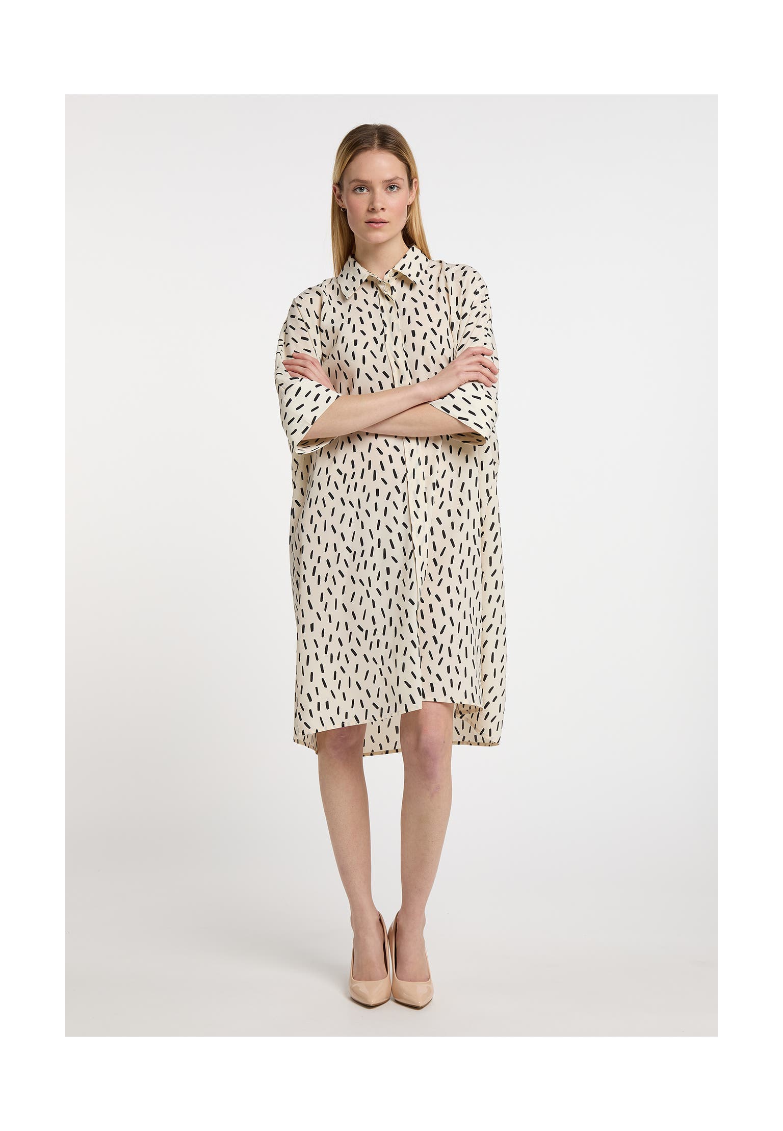 DREIMASTER Casual-Kleid Wollweiss Schwarz, Bild 1