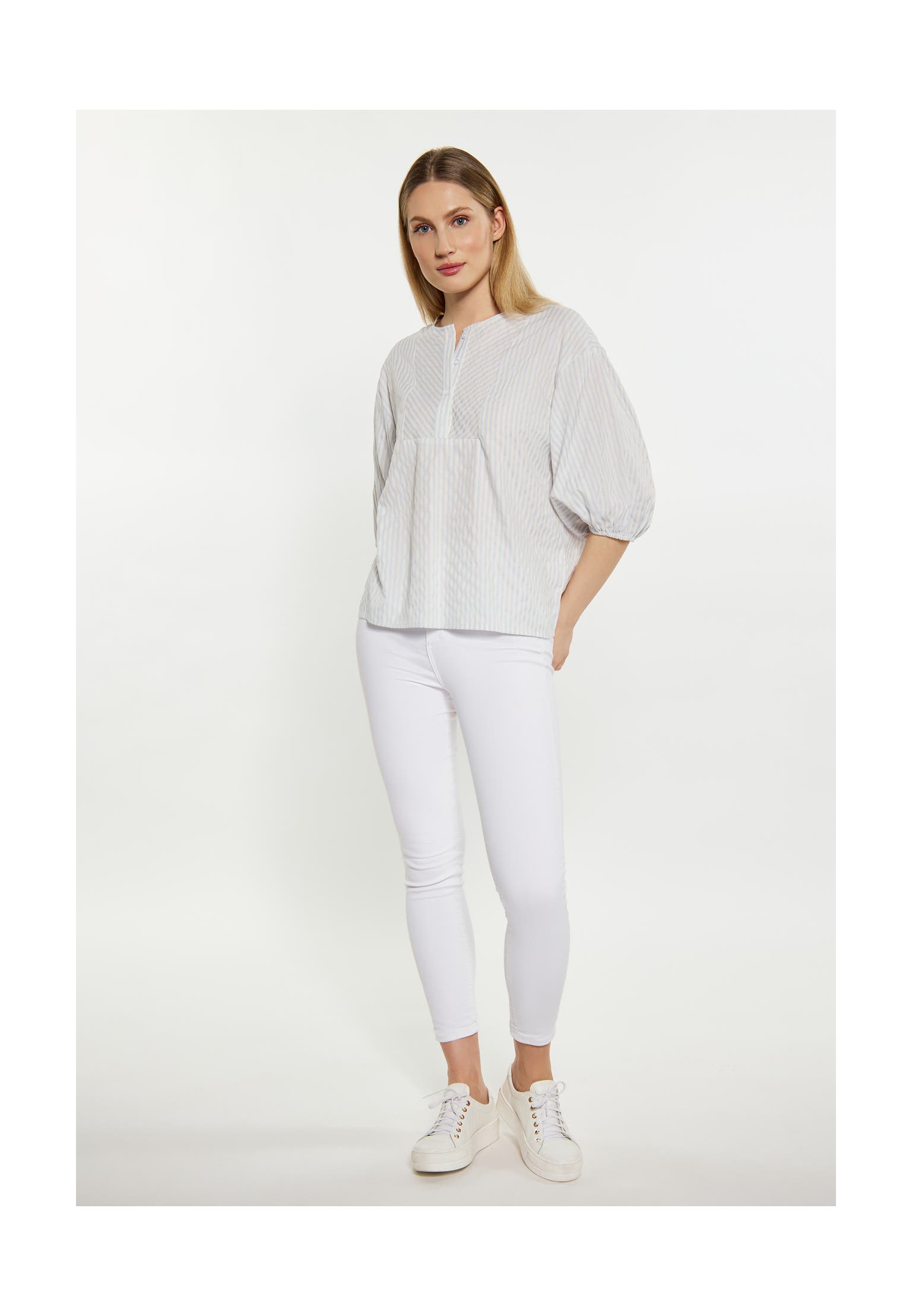 DREIMASTER Casual-Bluse Hellblau Wollweiss, Bild 1