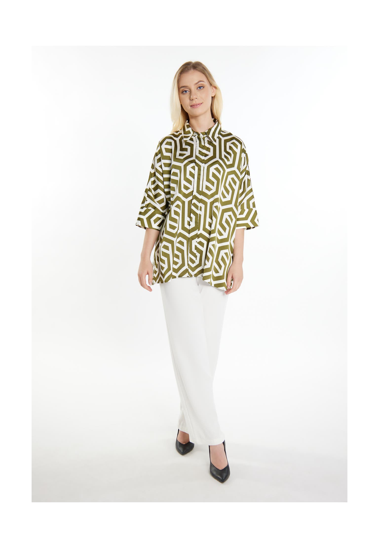 DREIMASTER Casual-Bluse Wollweiss Oliv, Bild 1