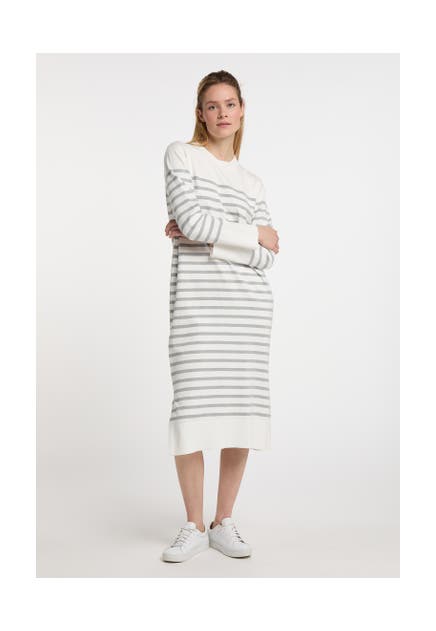 DREIMASTER Maxikleid Wollweiss Grau Melange
