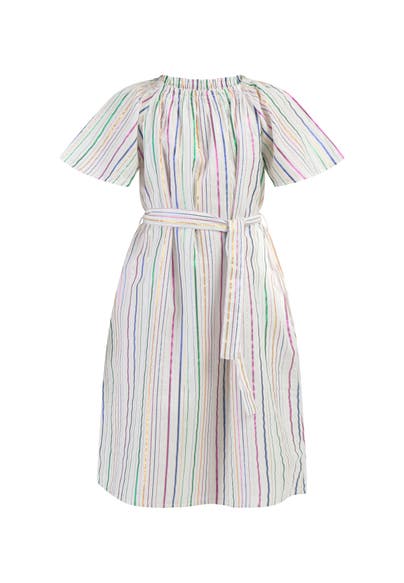 MYMO Kleid Weiss Mehrfarbige Streifen