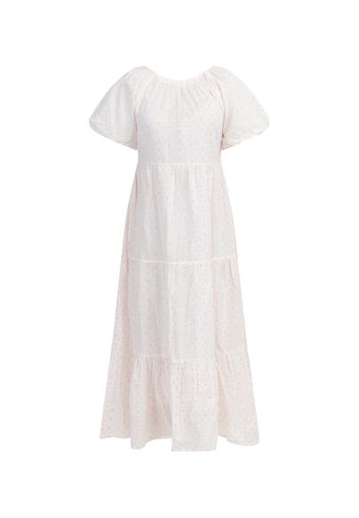 MYMO Maxikleid Weiss Pinkorange Punkte