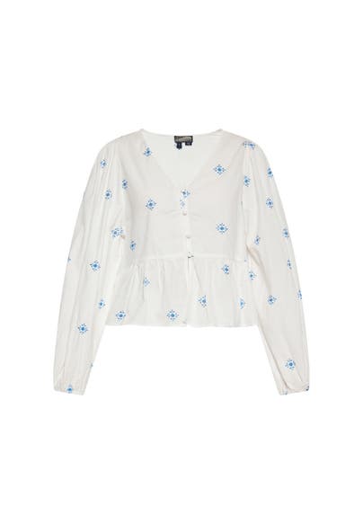 DREIMASTER Casual-Bluse Wollweiss Blau