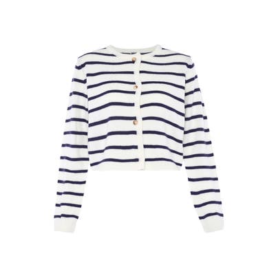 DREIMASTER Strickjacke WOLLWEISS MARINE STREIFEN