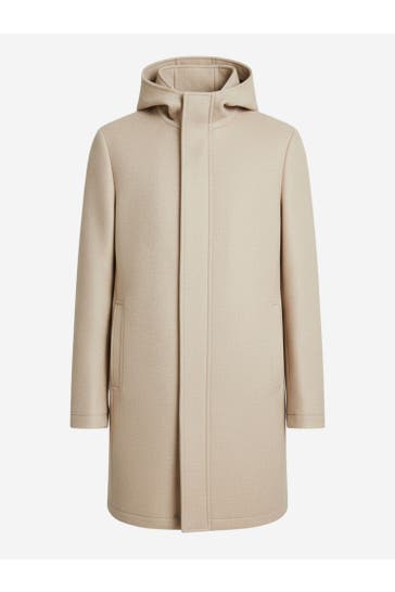 IL LANIFICIO Cappotto Twill in Misto Lana con Zip e Cappuccio - TORTORA