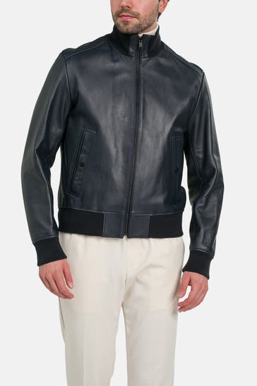 BOSS Leder-Blouson 'Nafan' schwarz